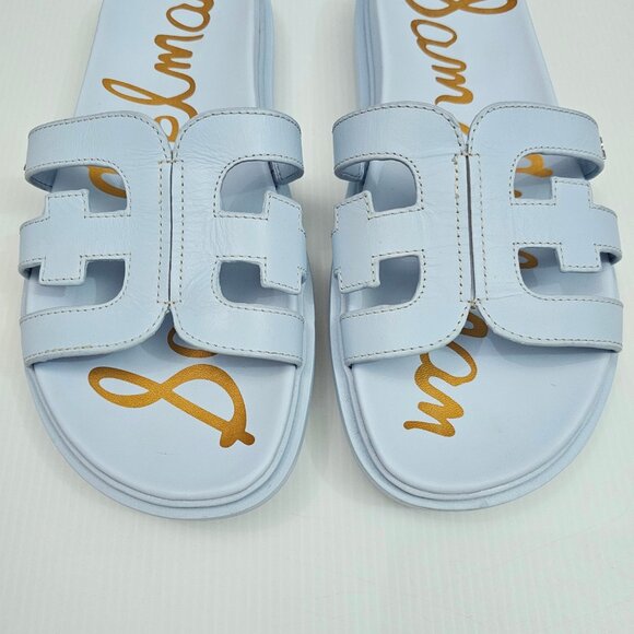 Sam Edelman Valeri Slide Sandal Womens 8 WIDE Riviera Blue Leather Logo Platform - Picture 5 of 13